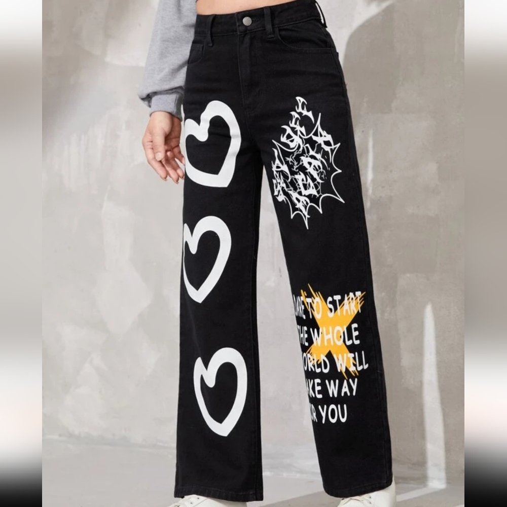 Shein girls graffiti jeans 👖